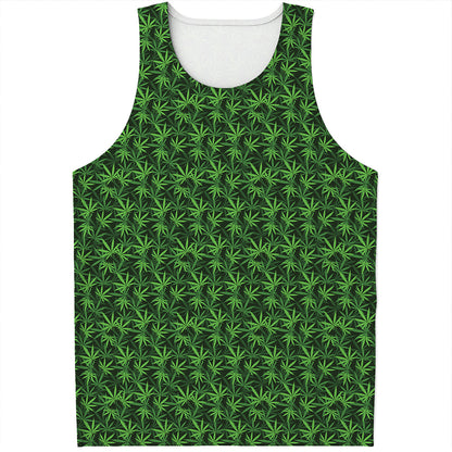 Green Pot Leaf Pattern Print Men's Tank Top