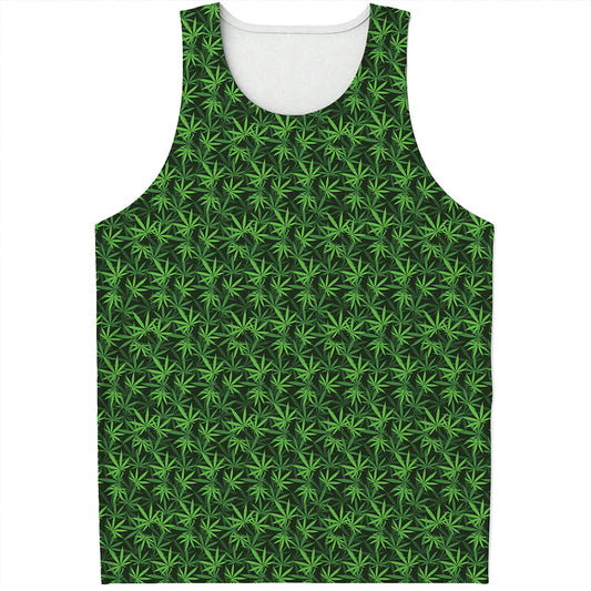 Green Pot Leaf Pattern Print Men's Tank Top