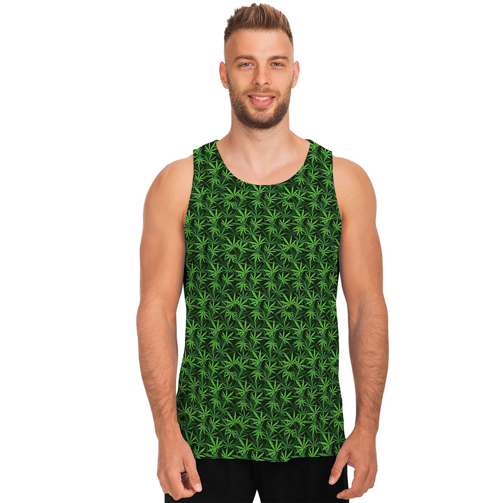 Green Pot Leaf Pattern Print Men's Tank Top