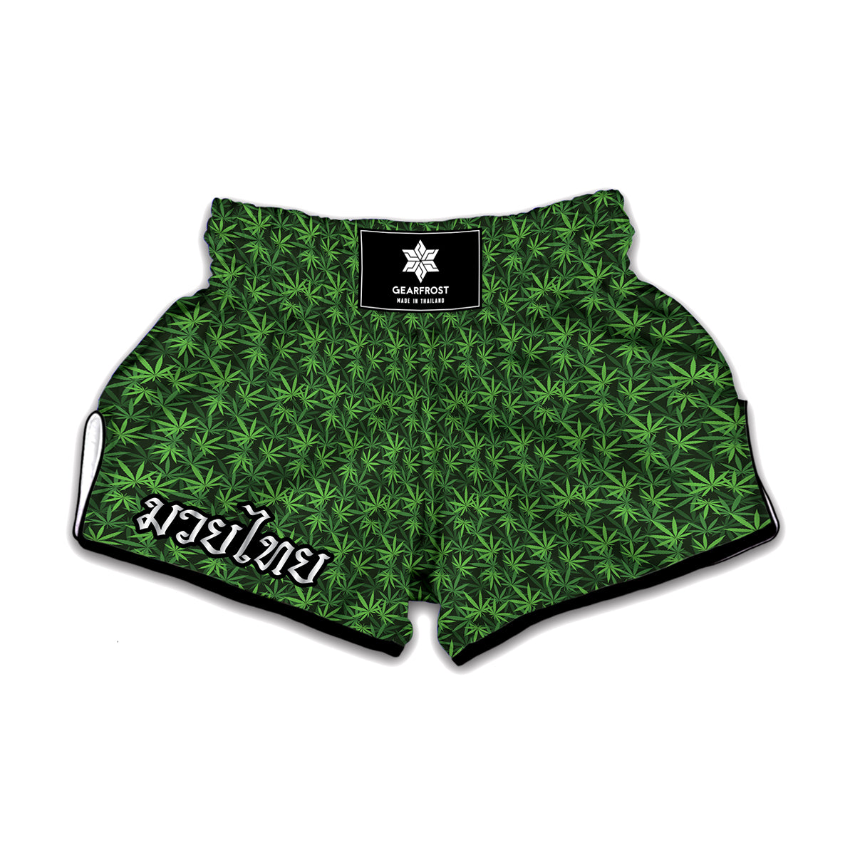 Green Pot Leaf Pattern Print Muay Thai Boxing Shorts
