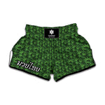 Green Pot Leaf Pattern Print Muay Thai Boxing Shorts