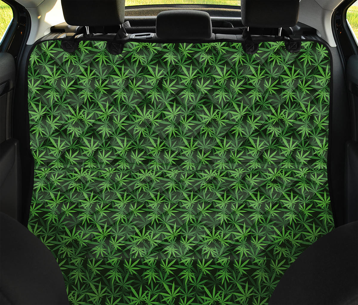 Green Pot Leaf Pattern Print Pet Car Back Seat Cover