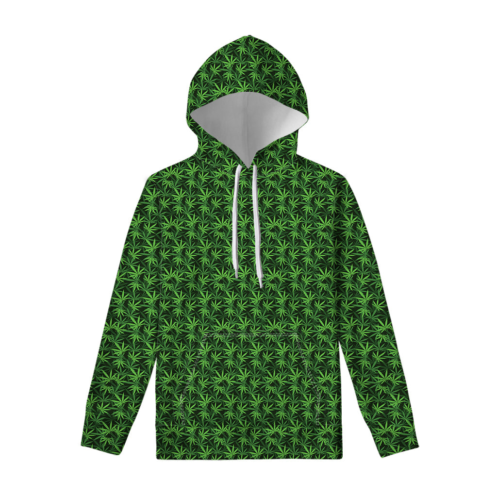 Green Pot Leaf Pattern Print Pullover Hoodie