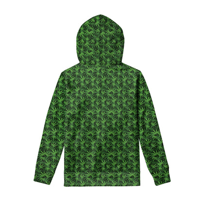 Green Pot Leaf Pattern Print Pullover Hoodie