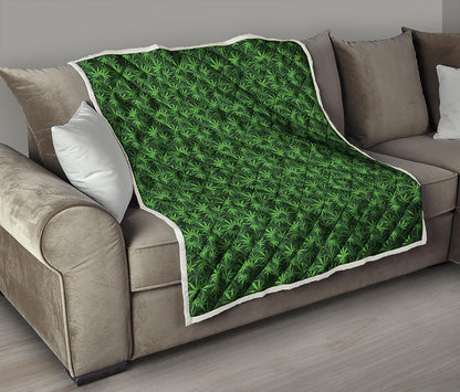 Green Pot Leaf Pattern Print Quilt