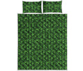 Green Pot Leaf Pattern Print Quilt Bed Set