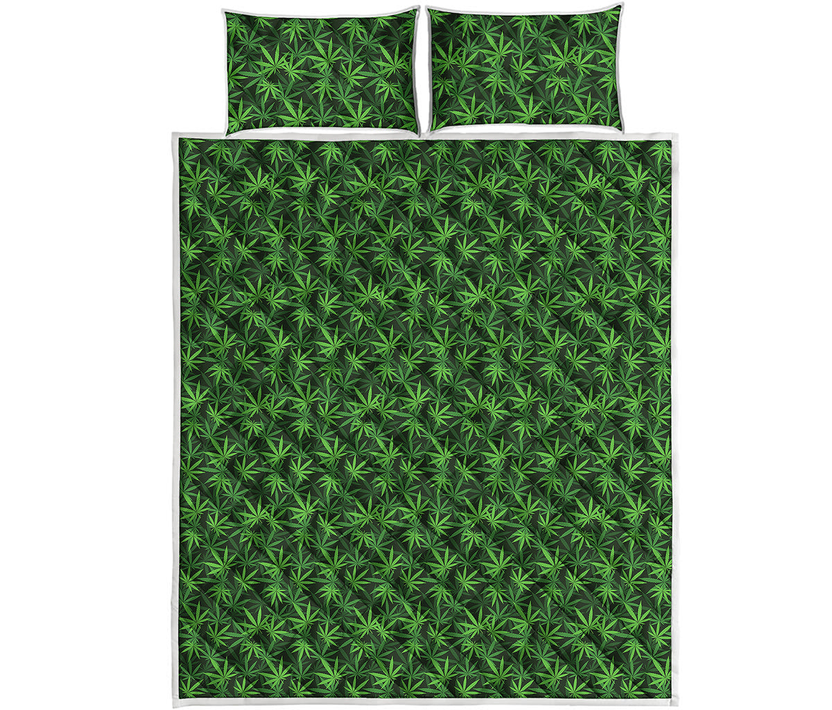 Green Pot Leaf Pattern Print Quilt Bed Set