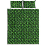 Green Pot Leaf Pattern Print Quilt Bed Set