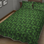 Green Pot Leaf Pattern Print Quilt Bed Set