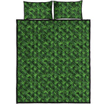 Green Pot Leaf Pattern Print Quilt Bed Set