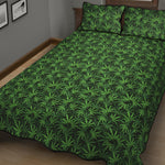 Green Pot Leaf Pattern Print Quilt Bed Set