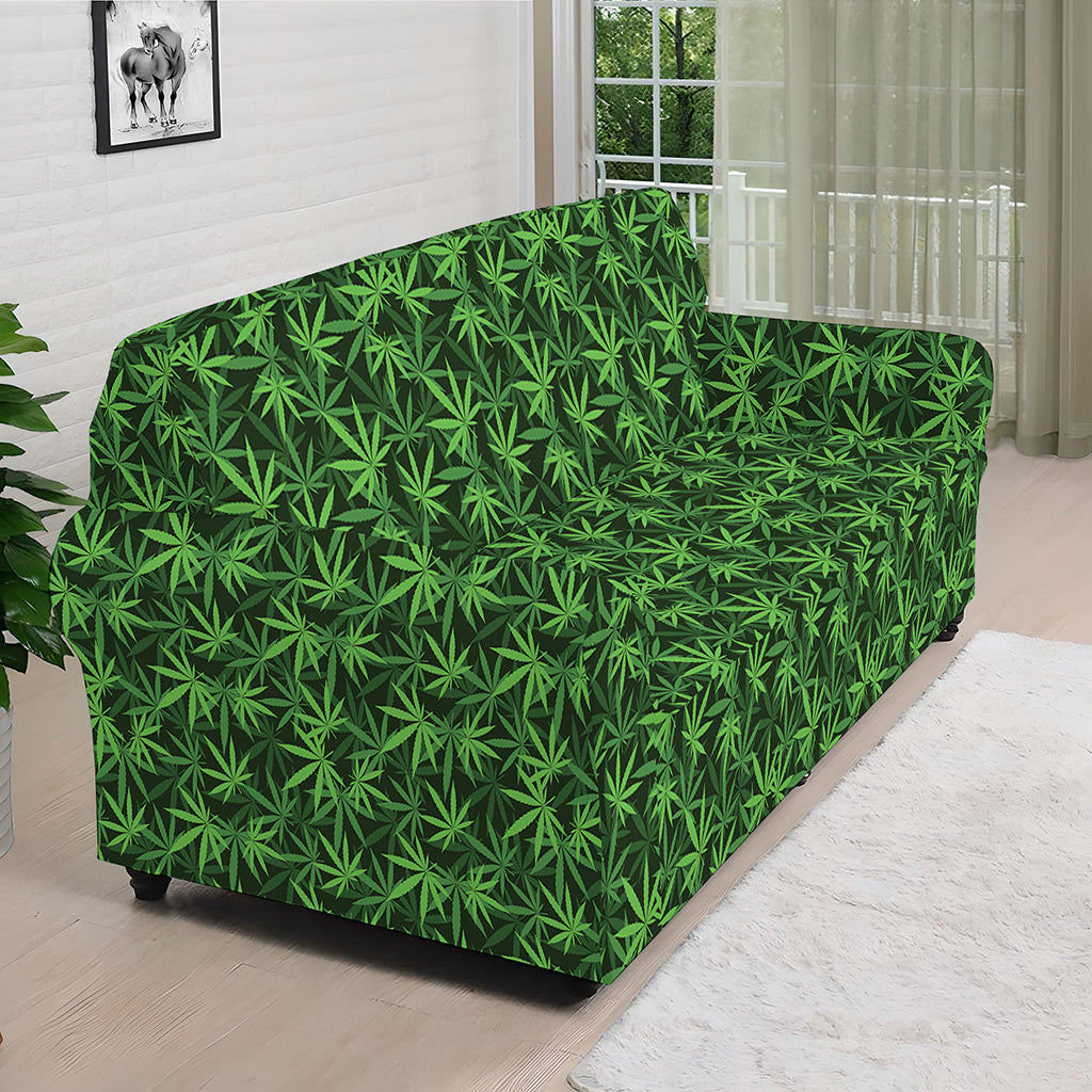 Green Pot Leaf Pattern Print Sofa Cover