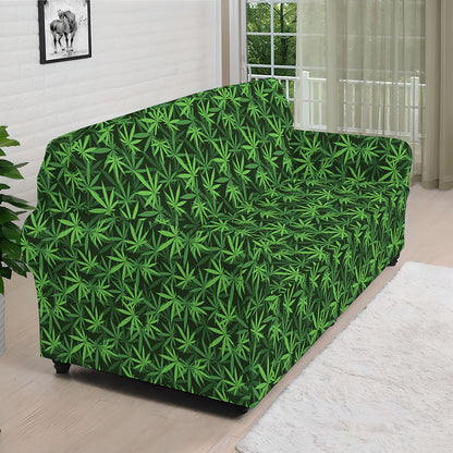 Green Pot Leaf Pattern Print Sofa Cover