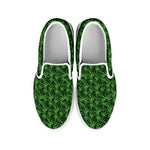 Green Pot Leaf Pattern Print White Slip On Shoes