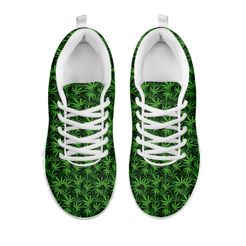 Green Pot Leaf Pattern Print White Sneakers
