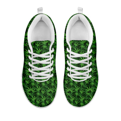 Green Pot Leaf Pattern Print White Sneakers