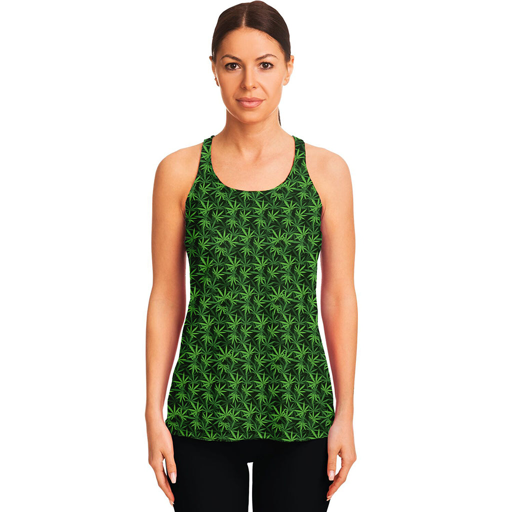 Green Pot Leaf Pattern Print Women's Racerback Tank Top