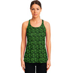 Green Pot Leaf Pattern Print Women's Racerback Tank Top