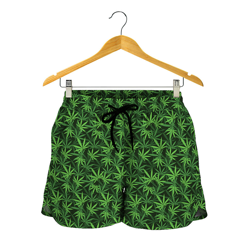 Green Pot Leaf Pattern Print Women's Shorts