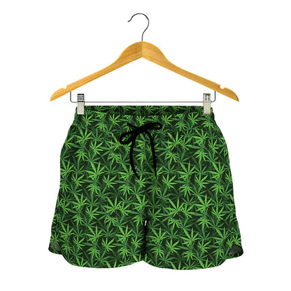 Green Pot Leaf Pattern Print Women's Shorts