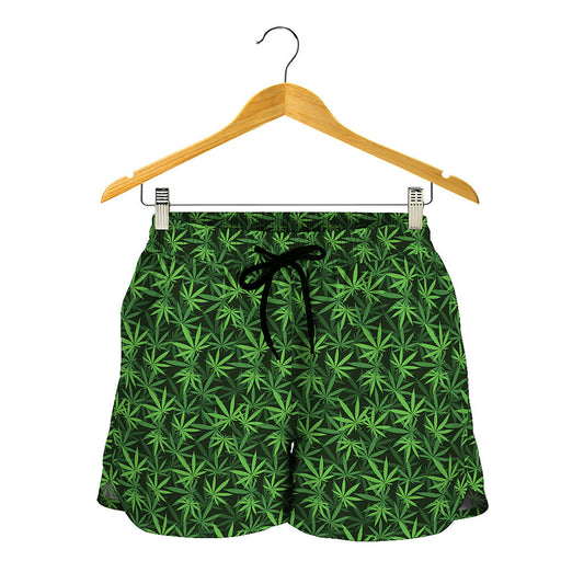 Green Pot Leaf Pattern Print Women's Shorts