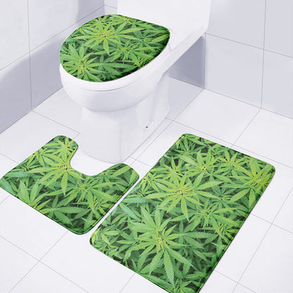 Green Pot Leaf Print 3 Piece Bath Mat Set