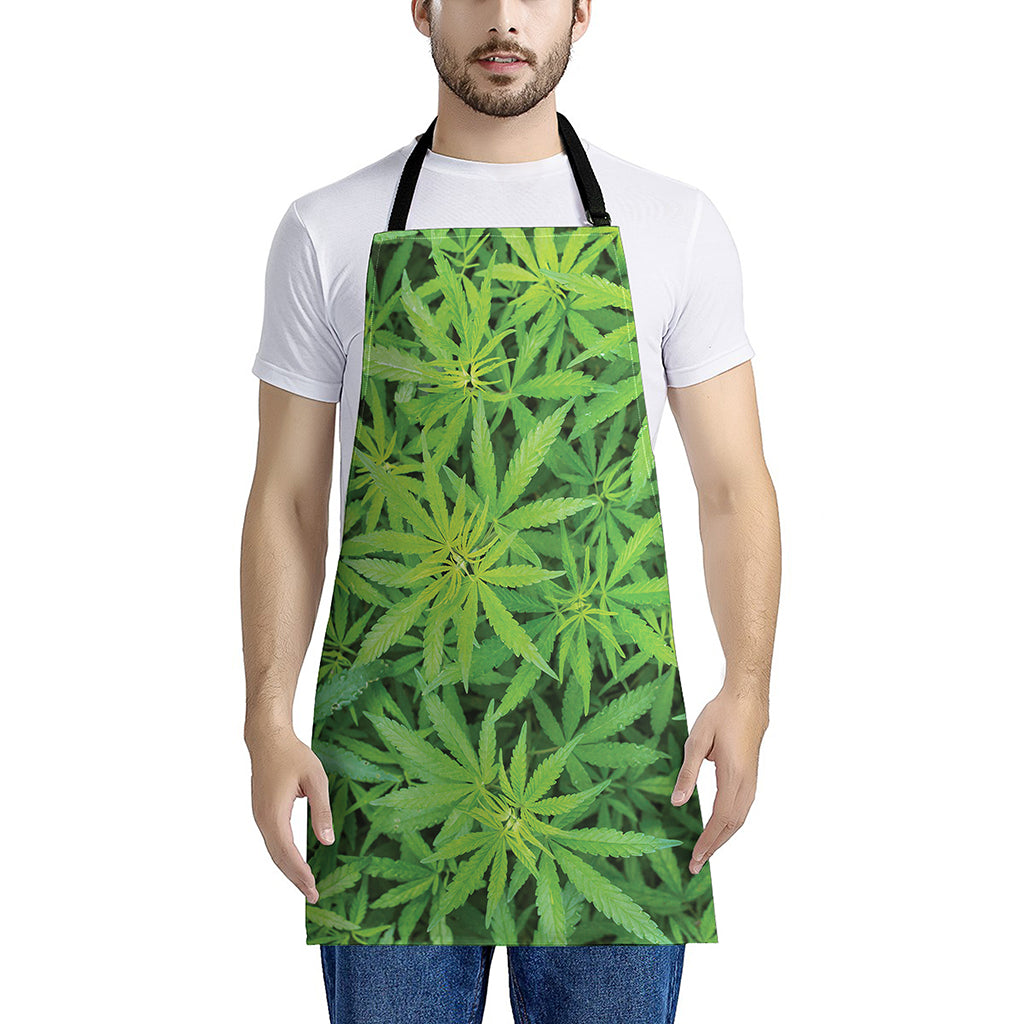 Green Pot Leaf Print Apron