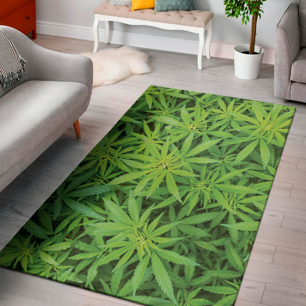 Green Pot Leaf Print Area Rug
