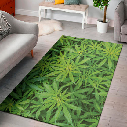Green Pot Leaf Print Area Rug