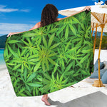 Green Pot Leaf Print Beach Sarong Wrap