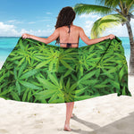 Green Pot Leaf Print Beach Sarong Wrap