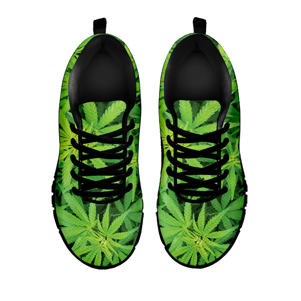 Green Pot Leaf Print Black Sneakers