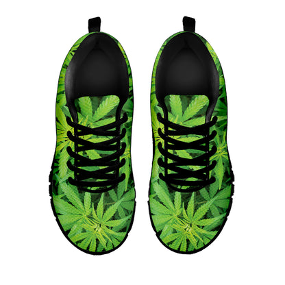 Green Pot Leaf Print Black Sneakers