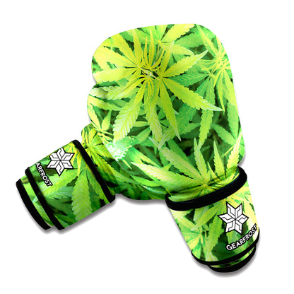 Green Pot Leaf Print Boxing Gloves