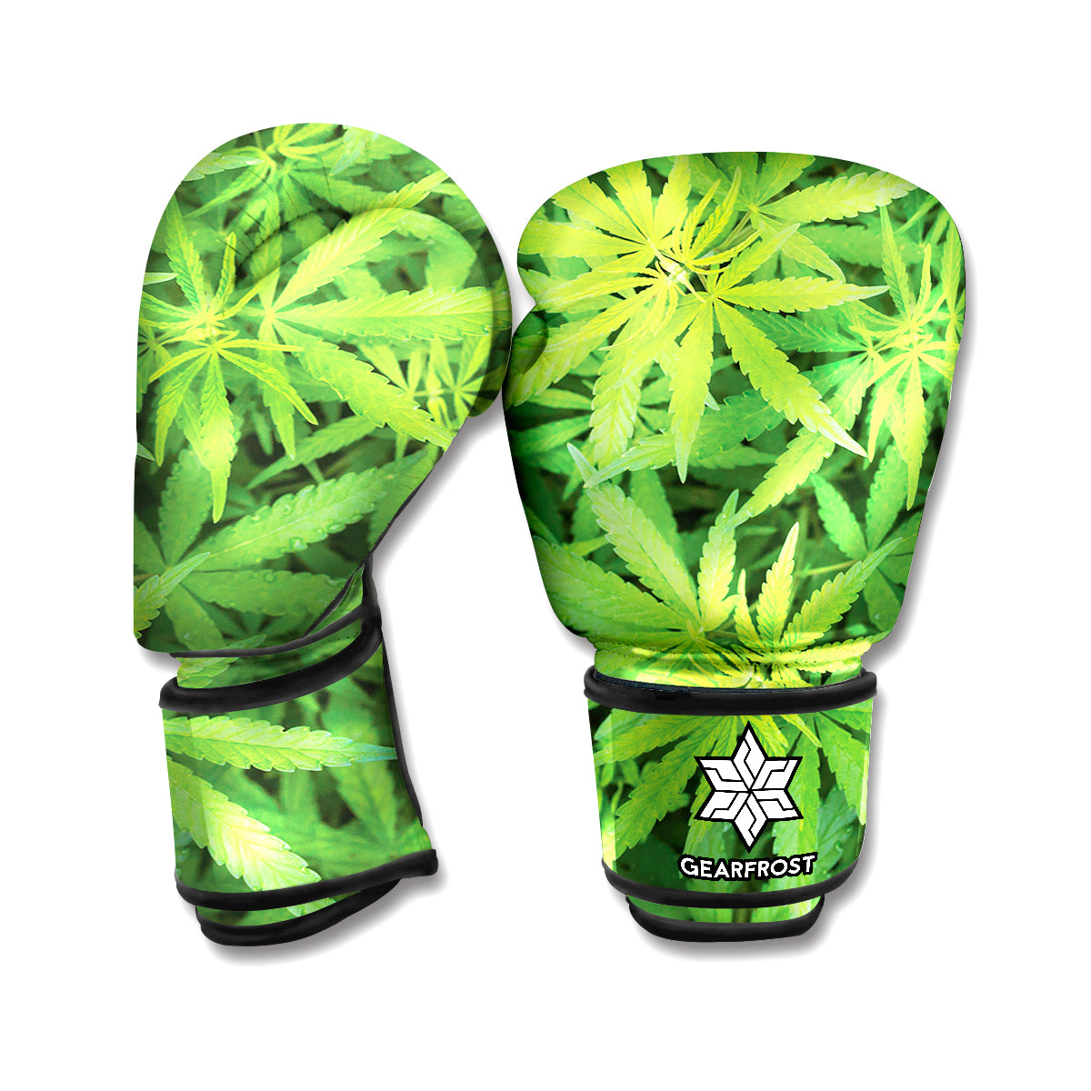 Green Pot Leaf Print Boxing Gloves