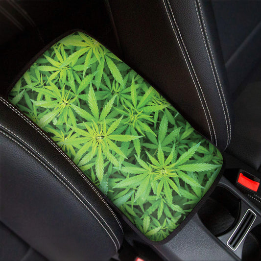 Green Pot Leaf Print Car Center Console Cover