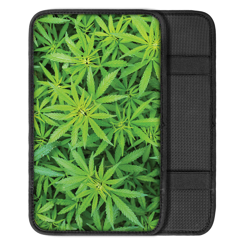 Green Pot Leaf Print Car Center Console Cover