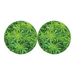 Green Pot Leaf Print Car Coasters