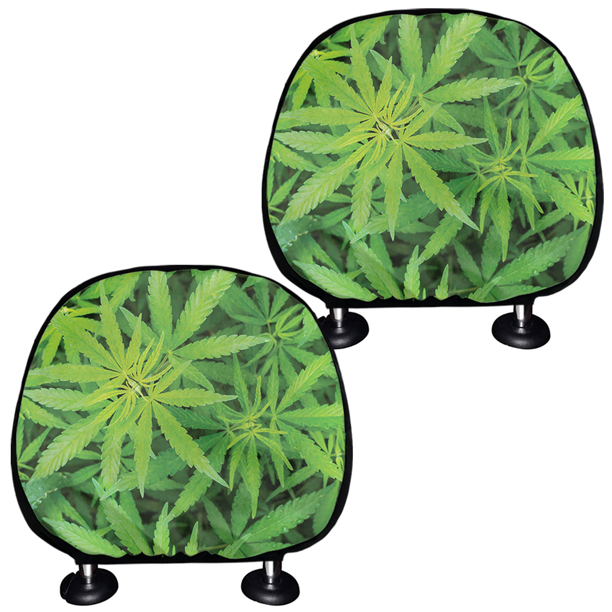 Green Pot Leaf Print Car Headrest Covers