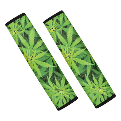 Green Pot Leaf Print Car Seat Belt Covers