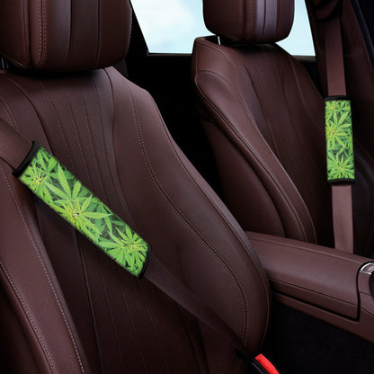 Green Pot Leaf Print Car Seat Belt Covers