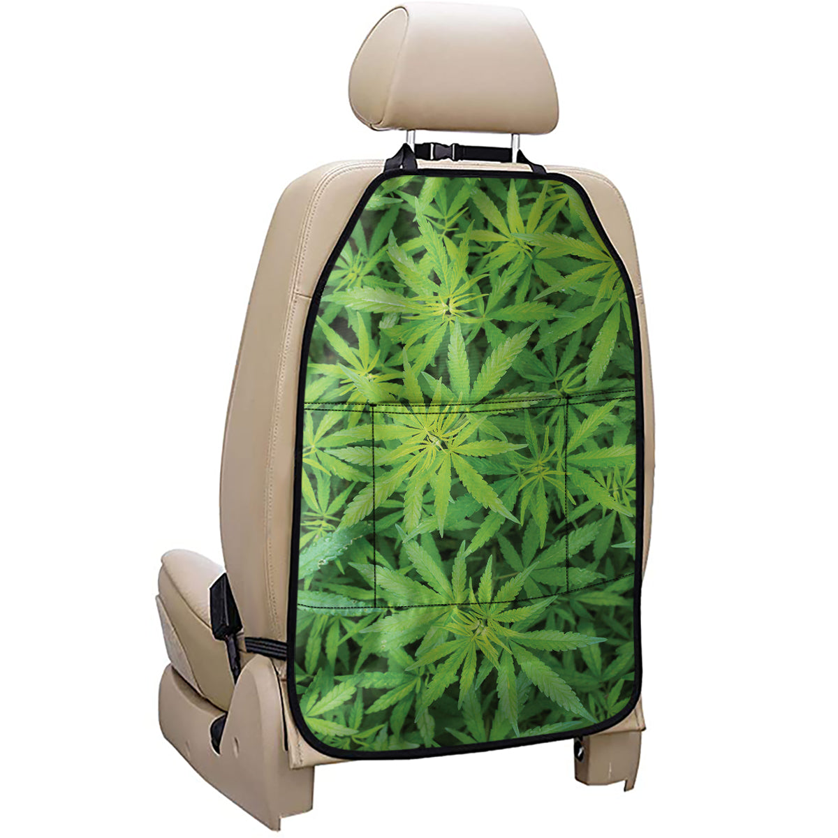 Green Pot Leaf Print Car Seat Organizers