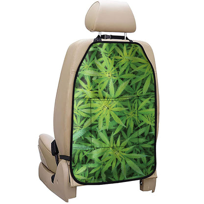 Green Pot Leaf Print Car Seat Organizers