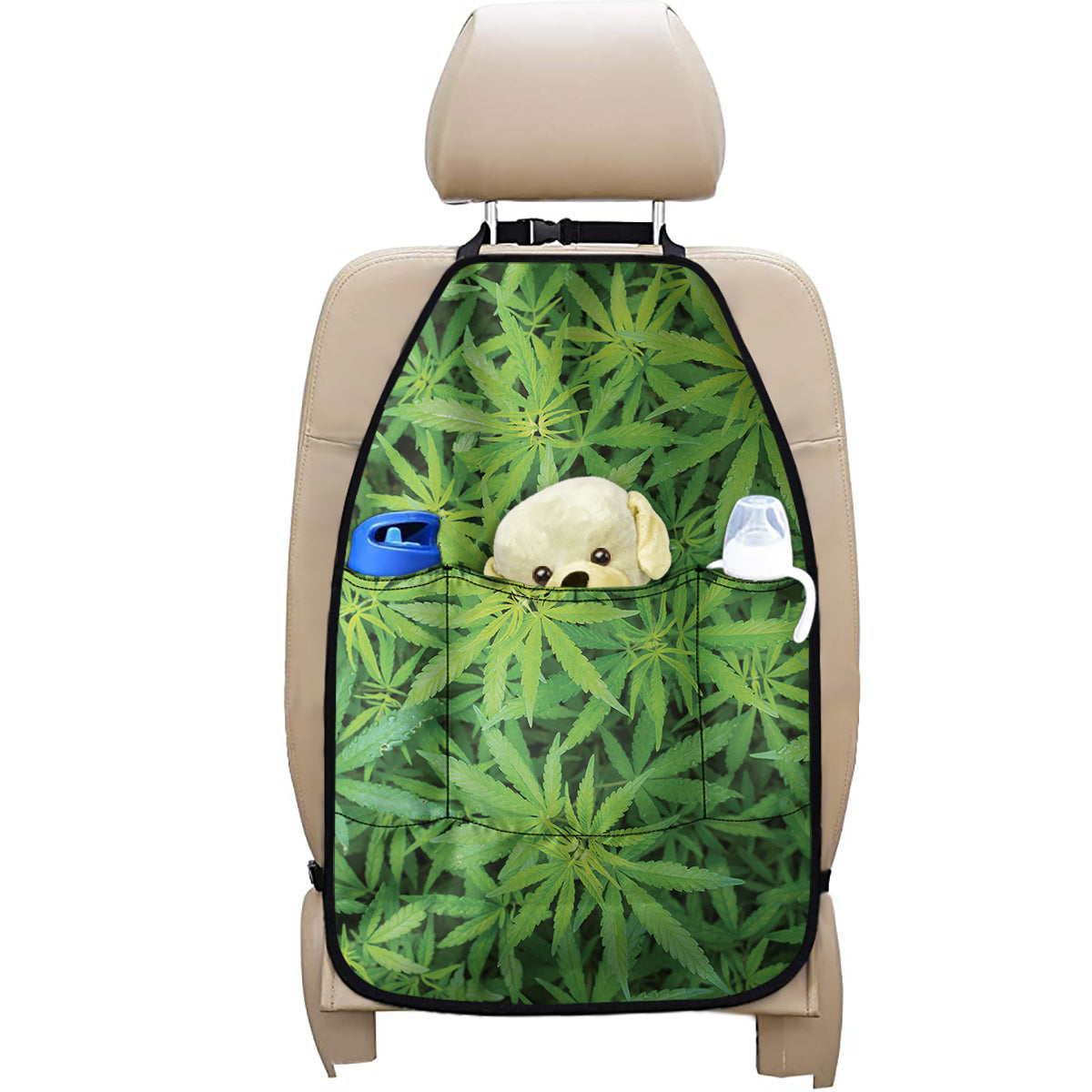 Green Pot Leaf Print Car Seat Organizers