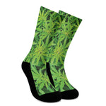 Green Pot Leaf Print Crew Socks
