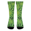 Green Pot Leaf Print Crew Socks