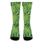 Green Pot Leaf Print Crew Socks