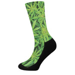 Green Pot Leaf Print Crew Socks