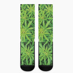Green Pot Leaf Print Crew Socks