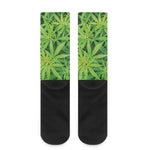 Green Pot Leaf Print Crew Socks